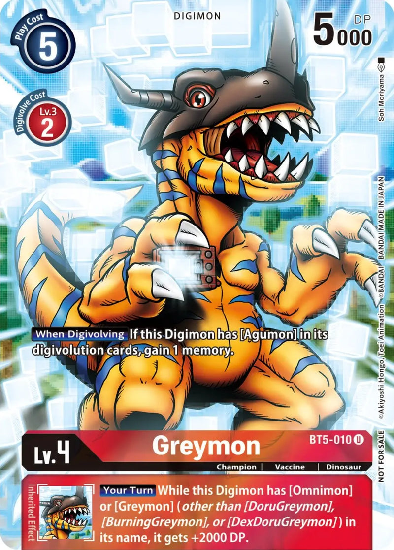 Greymon BT5-010 from 25th Special Memorial Pack featuring Omni Promos Digimon card