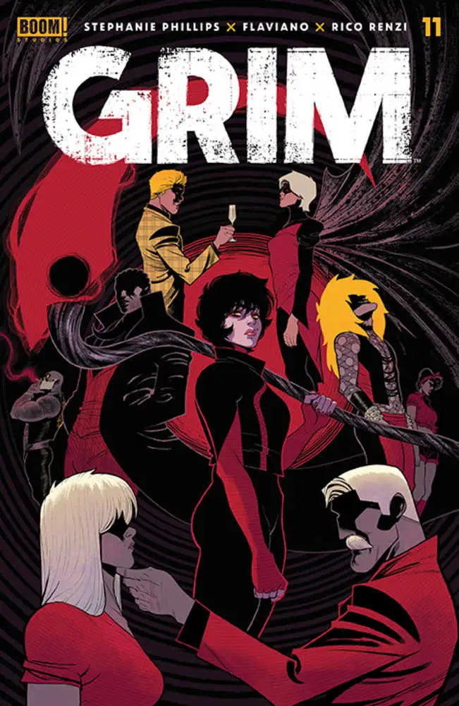 Comic book cover for GRIM #11 with red and black characters, ideal for baseball cards collectors