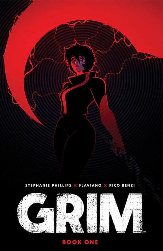 Dark silhouetted figure on red pattern for Grim Deluxe Edition Hardcover Book 01 on trading cards