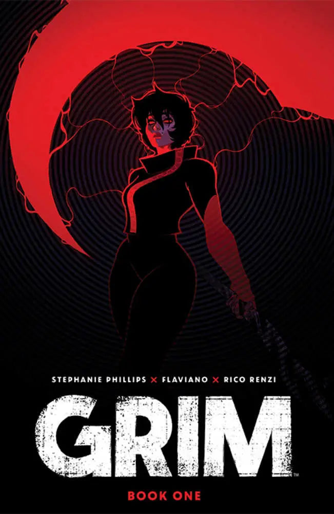 Dark silhouetted figure on red pattern for Grim Deluxe Edition Hardcover Book 01 on trading cards