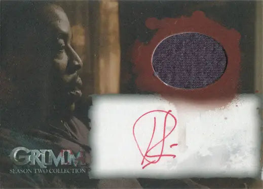 Autographed trading card featuring Hank Red from Grimm with costume fabric swatch