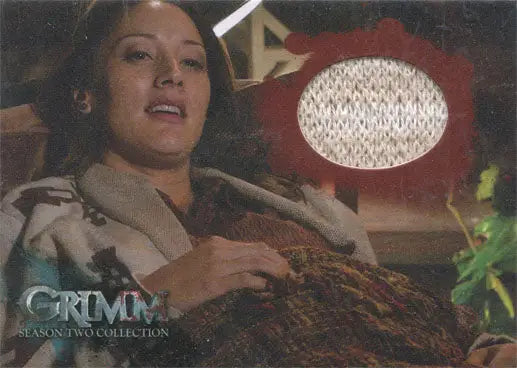 Trading card of Bree Turner as Rosalee Calvert, showcasing textured object and fabric swatch