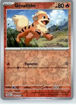 Growlithe - SV: Scarlet & Violet 151 - Reverse Holo NM - #058/165 - Pokémon Card Single