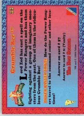 Grumble Bee - 1995 Collect-A-Card Power Rangers The New Season Hobby - #33 - Non-Sports Card Single