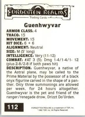 Guenhwyvar - 1992 TSR Advanced Dungeons & Dragons - #112 - Non_sport - Non-Sports Card Single