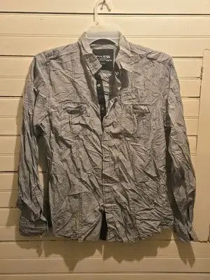 Guess Button Up Shirt Mens L Long Sleeve Chest Pocket Light Gray Utility Casual - Apparel