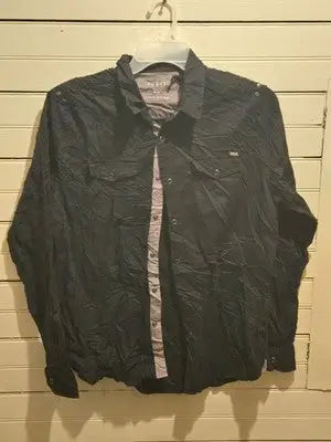 GUESS Shirt Mens M Black Long Sleeve Snap Button Casual Logo Shirt Chest Pockets - Apparel
