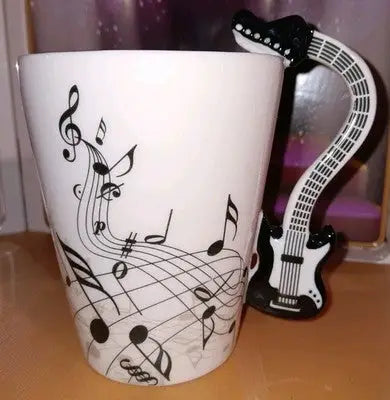 Guitar Handle Coffee Mug 8 oz Music Notes Ceramic Cup Musician Guitarist Gift - Other