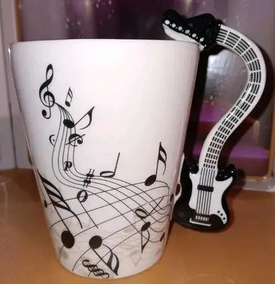 Guitar Handle Coffee Mug 8 oz Music Notes Ceramic Cup Musician Guitarist Gift - Other