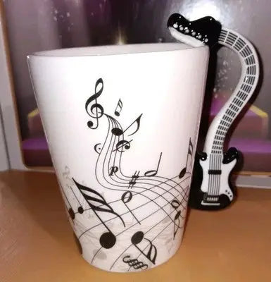 Guitar Handle Coffee Mug 8 oz Music Notes Ceramic Cup Musician Guitarist Gift - Other