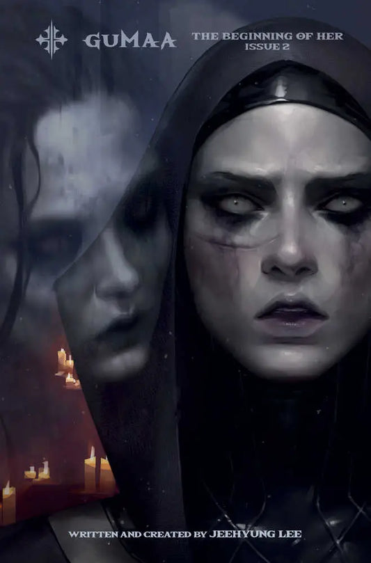 Dark gothic book cover artwork for Gumaa Beginning Of Her #2 with smoky candlelight