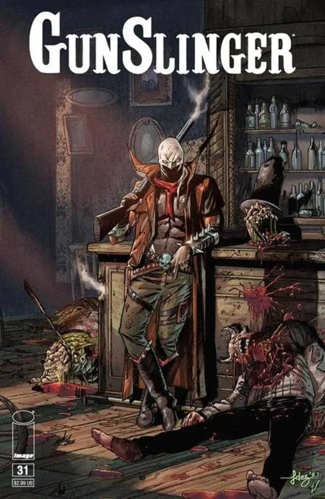 Masked Gunslinger in Brown Coat Amid Carnage on Gunslinger Spawn #31 Cover B Variant