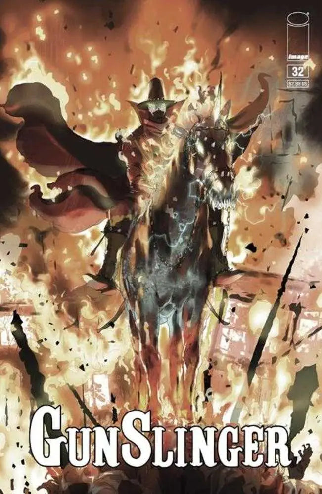 Cloaked figure on horseback in flames for Gunslinger Spawn #32 Cover B Keron Grant Variant