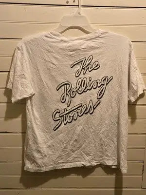 H&M Rolling Stones Mens M White Tongue Logo Short Sleeve Graphic T-Shirt Band - Apparel