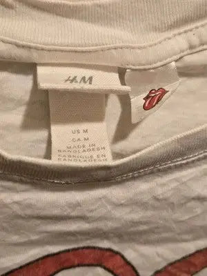 H&M Rolling Stones Mens M White Tongue Logo Short Sleeve Graphic T-Shirt Band - Apparel