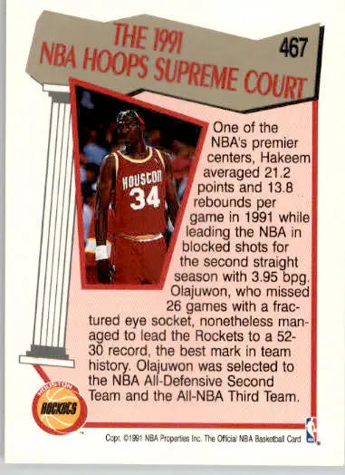 Hakeem Olajuwon - 1991-92 Hoops - #467 - Basketball - Basketball Card Single