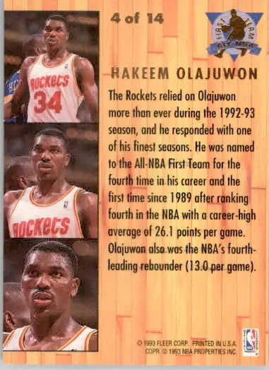 Hakeem Olajuwon - 1993-94 Ultra - #4 - All-NBA Basketball - Basketball Card Single