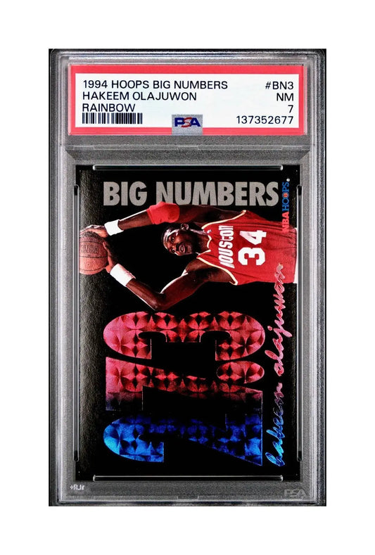 Hakeem Olajuwon 1994 NBA Hoops Big Numbers #BN3 Rainbow PSA 7 NM - Basketball Card Single