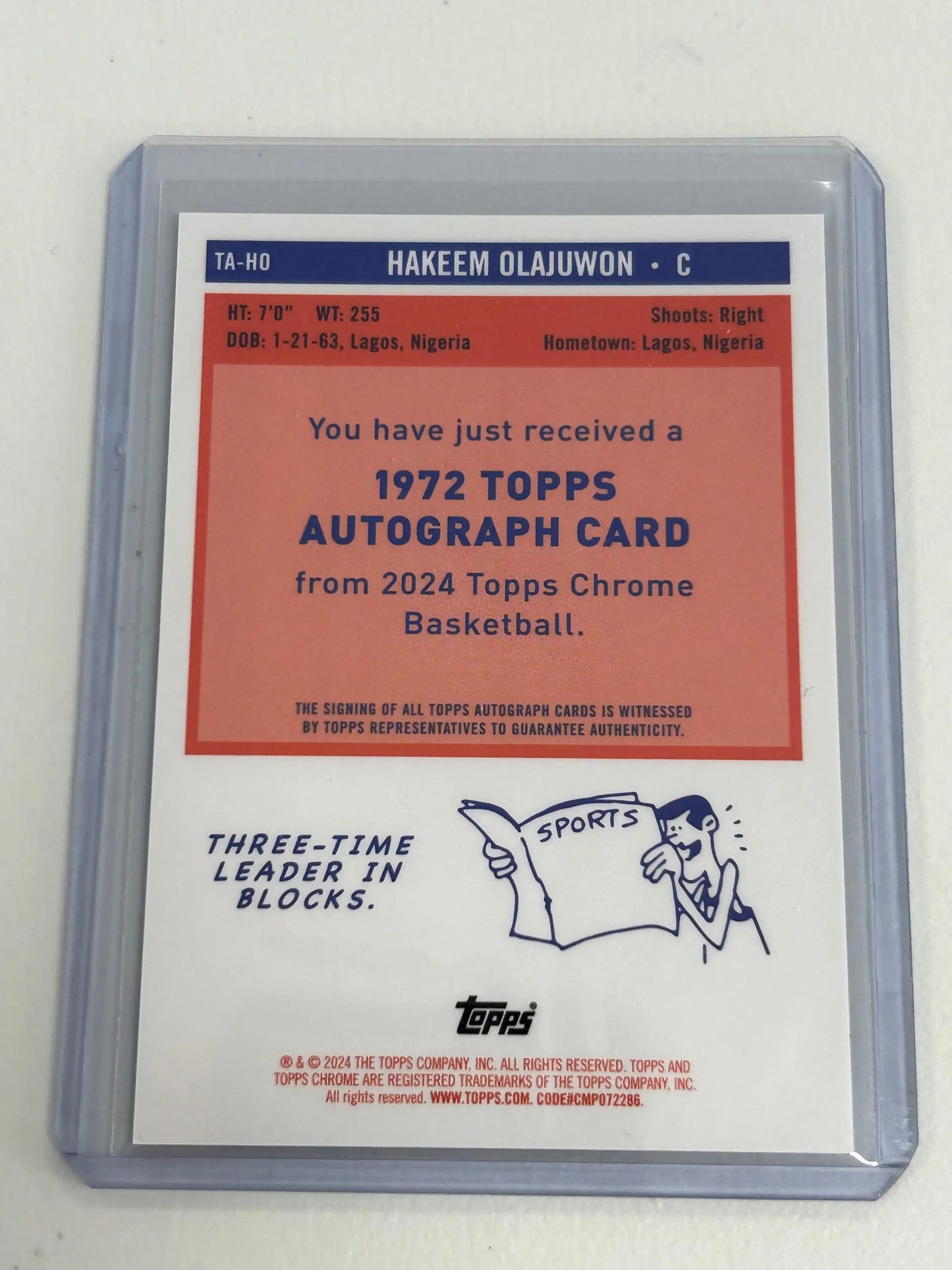 Hakeem Olajuwon 2023 Topps Chrome 1972 Gold Refractor Auto #18/50 - Basketball Card Single