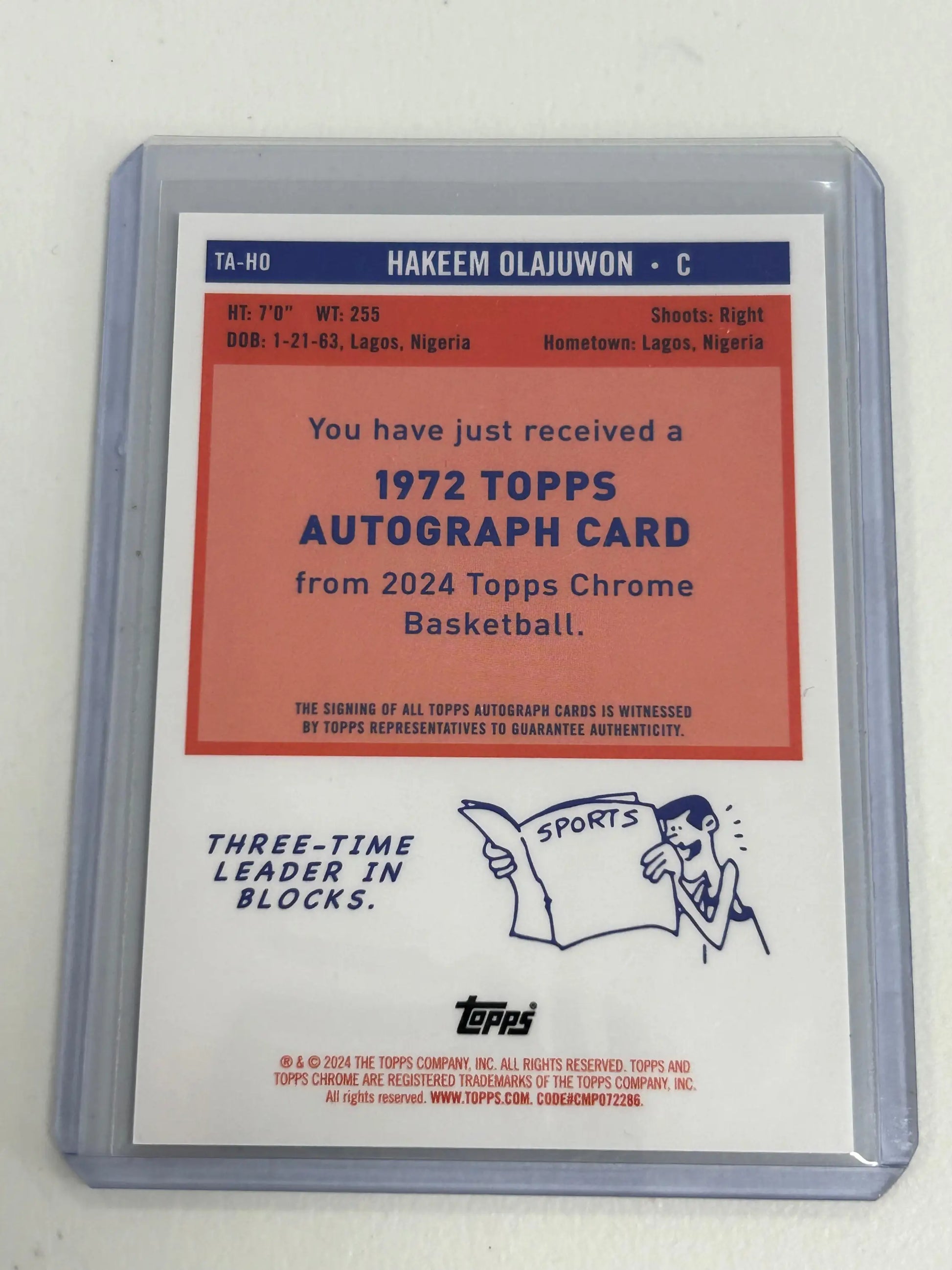 Hakeem Olajuwon 2023 Topps Chrome 1972 Gold Refractor Auto #18/50 - Basketball Card Single