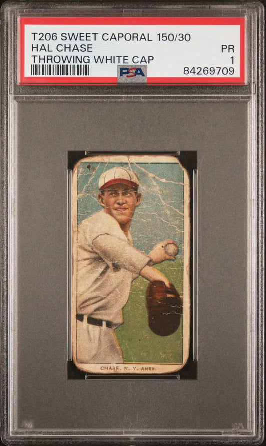 Hal Chase 1909-11 T206 Sweet Caporal 150/30 Throwing White Cap PSA 1 Poor - Baseball Card Single