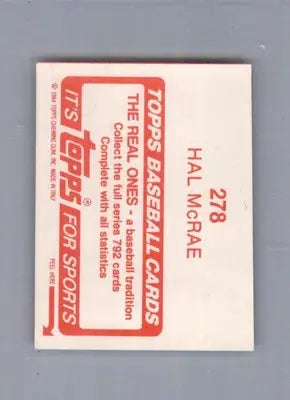 Hal McRae - 1984 Topps Stickers - #278 - Baseball - Baseball Card Single