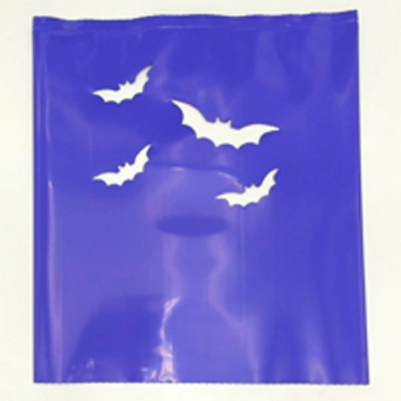 Translucent purple gift bag with white bat cutouts for Halloween, free ship available