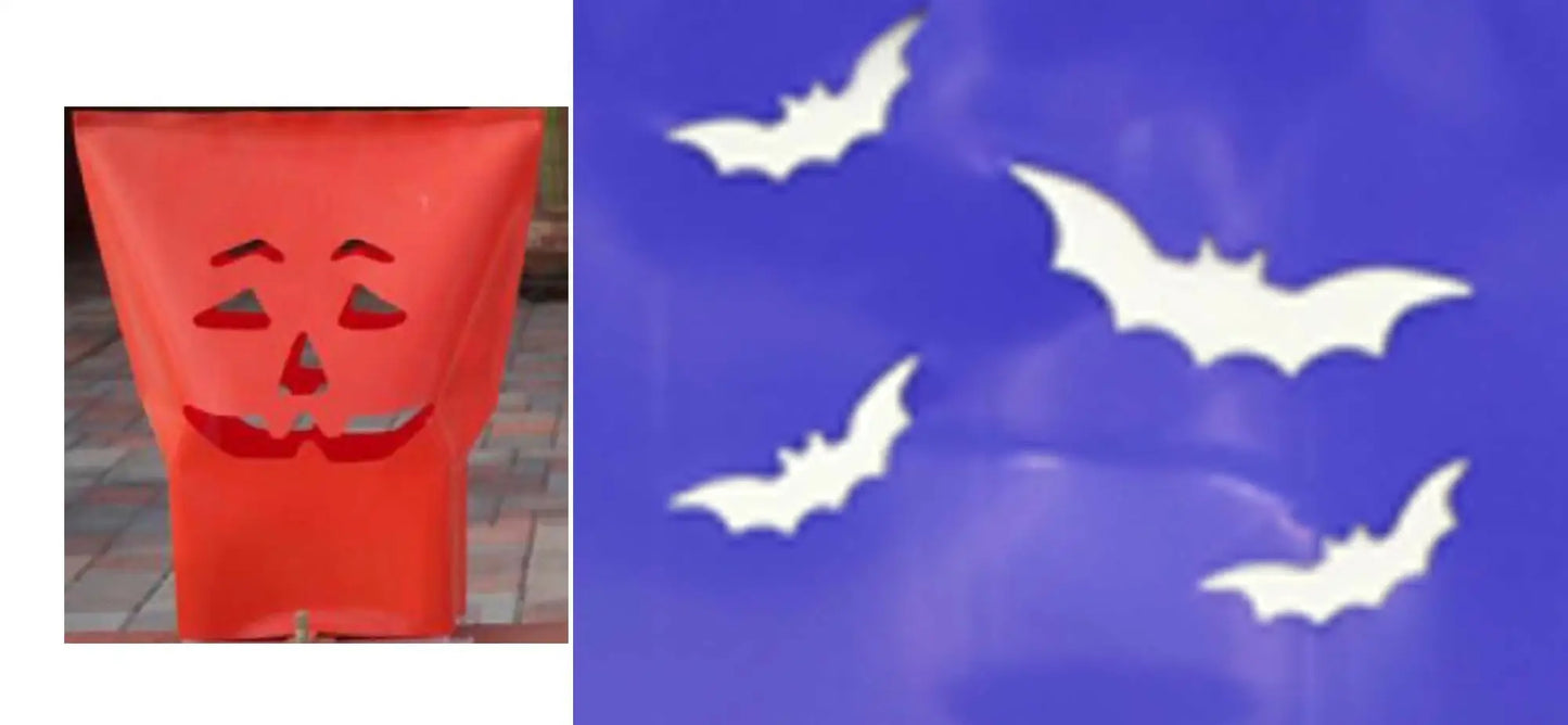 Orange pumpkin face Halloween decoration with white ghost cutouts on blue background free ship