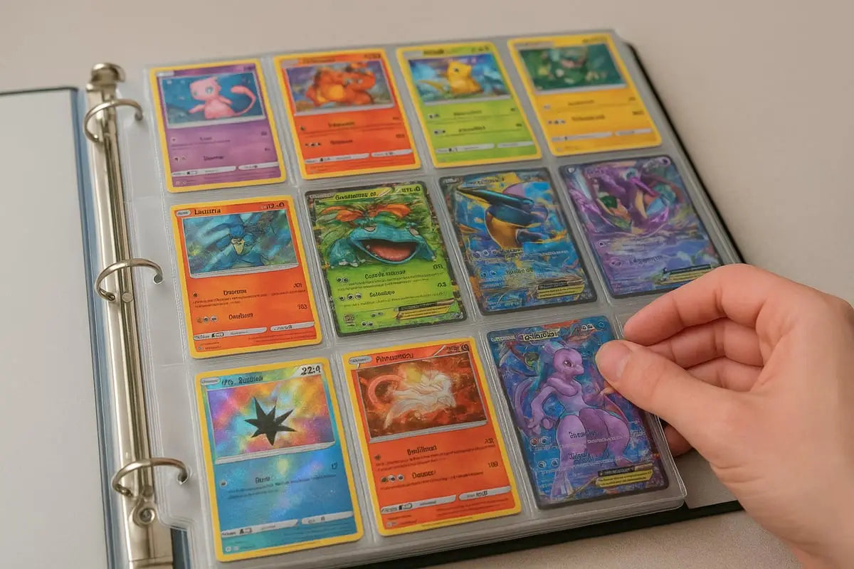 Hand holding shiny purple Mewtwo Pokemon trading card