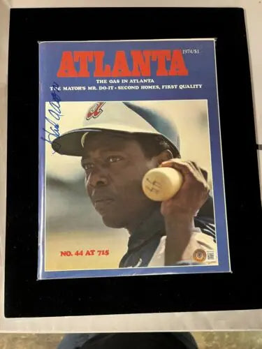 Framed Hank Aaron Autographed Auto 1974 Atlanta Magazine BAS Authentic Signature