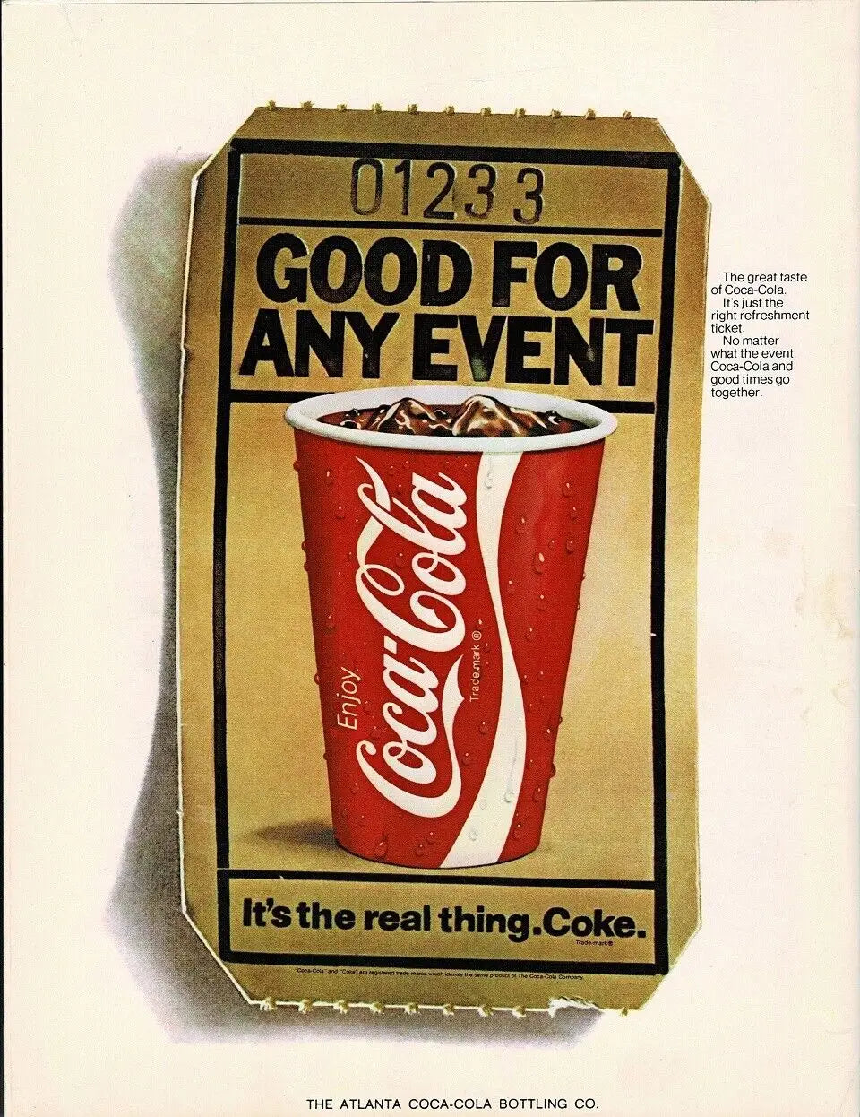 Coca-Cola ticket advertisement in Hank Aaron Autographed Auto Atlanta Magazine BAS Authentic Signature