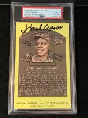 Hank Aaron Signed 1964 Date HOF Yellow Plaque PSA 5 DNA 7 AUTO Postcard - Baseball Card Single
