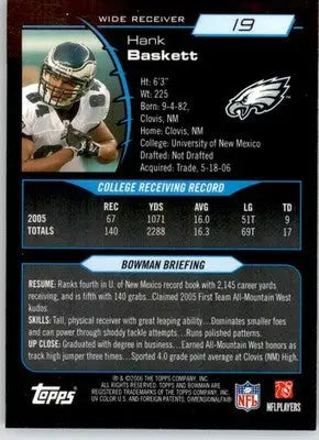 Hank Baskett - 2006 Bowman Chrome - #19 - RC Football - Football Card Single