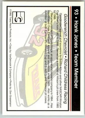 Hank Jones - 1992 Traks - #93 - Racing - Racing Card Single