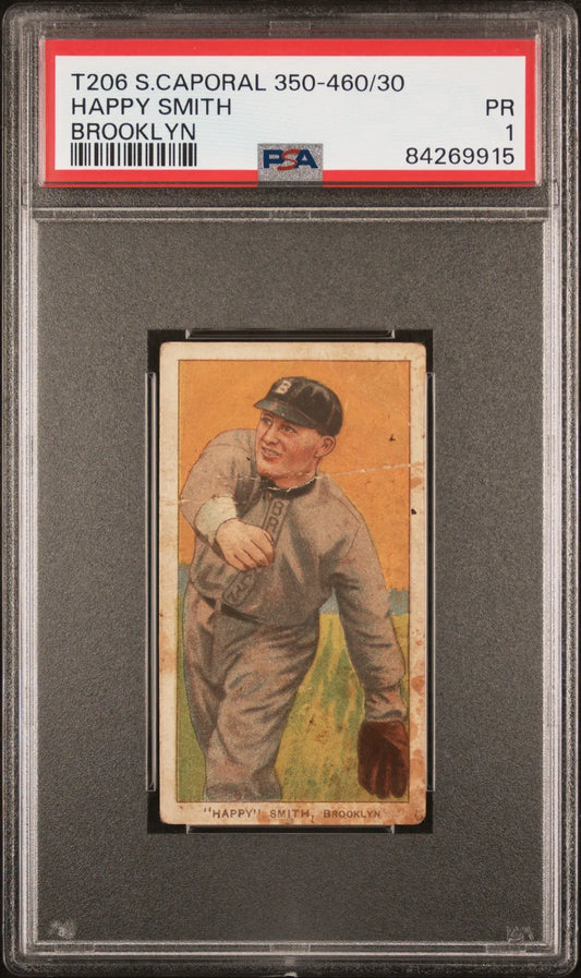 Happy Smith 1909-11 T206 Sweet Caporal 350-460/30 Brooklyn PSA 1 Poor - Baseball Card Single