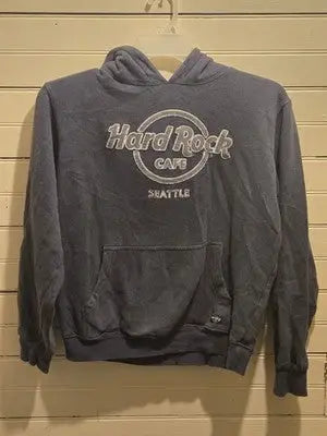 Hard Rock Cafe Hoodie Seattle Unisex S Vintage Pullover Navy Blue Logo Fleece - Apparel