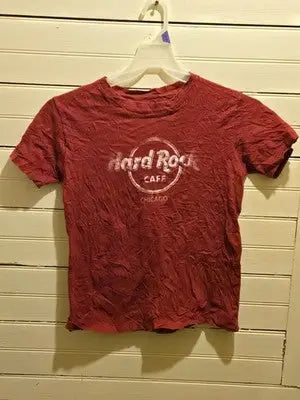 Hard Rock Cafe T-Shirt Mens S Chicago 100% Cotton Maroon Graphic Tee Distressed - Apparel