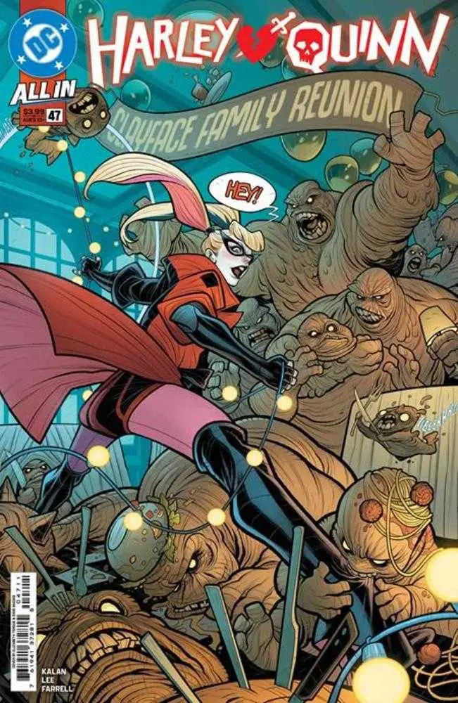 Comic book cover of Harley Quinn #47 leaping into action, ideal for trading cards