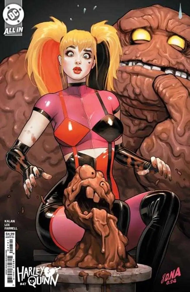 Harley Quinn #47 Cover B artwork with red and black character and clay creature for trading cards