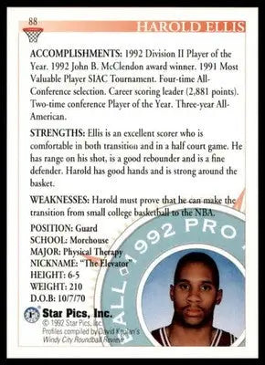 Harold Ellis 1992 Star Pics #88 Morehouse Maroon Tigers - Basketball Card Single
