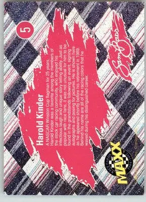 Harold Kinder - 1992 Maxx Red - #5 - Sam Bass Racing - Racing Card Single