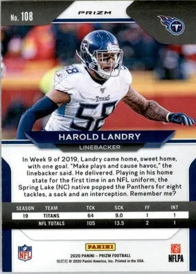 Harold Landry - 2020 Panini Prizm - #108 - Prizm Orange Ice Football - Football Card Single