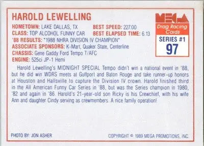 Harold Lewelling - 1989 Mega Drag - #97 - Racing - Racing Card Single