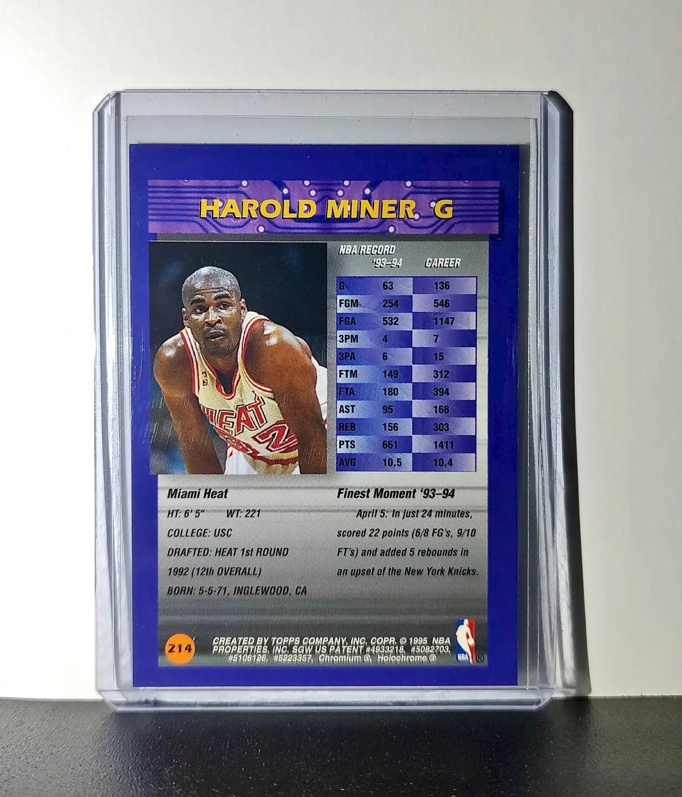 Harold Miner 1994-95 Topps Finest #214 Basketball Card