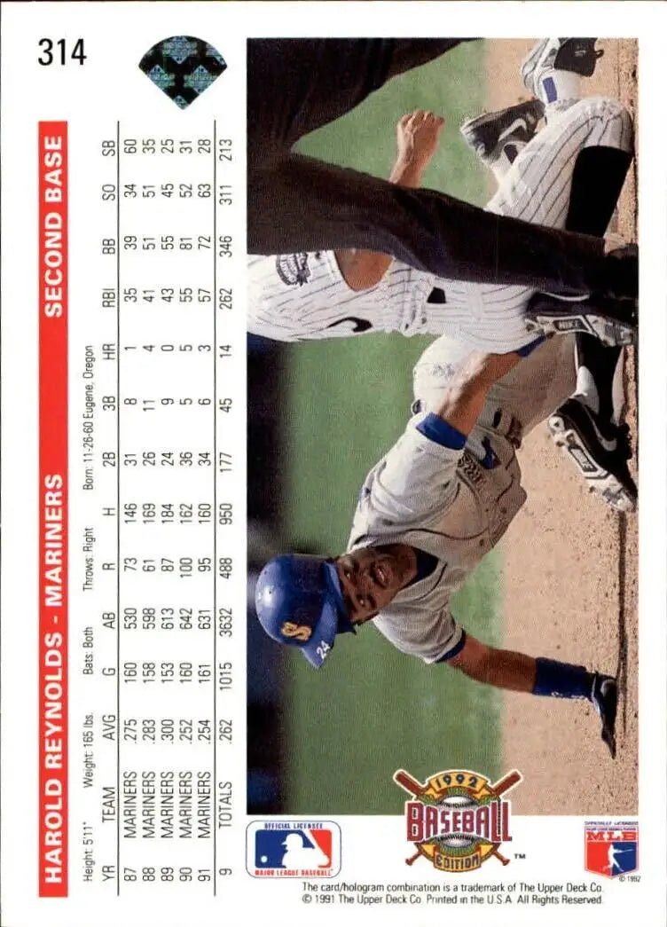Harold Reynolds 1992 Upper Deck MLB #314 Baseball Card Seattle Mariners