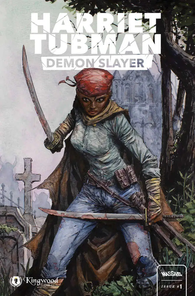 Cover artwork of Harriet Tubman in Demon Slayer #1 wielding a sword, ready for battle