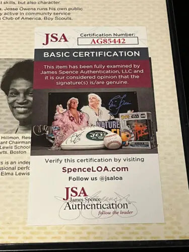 JSA authentication card for Harrison Dillard signed autographed Olympic Gold Medal page