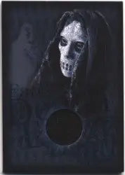 Ghostly skeletal face in dark hood on Harry Potter Death Eater Costume Card #211