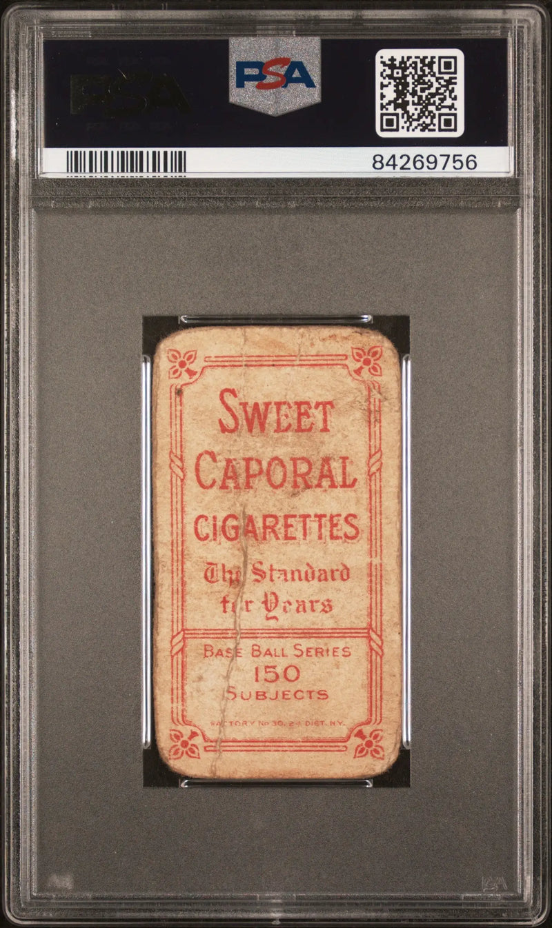 PSA-graded back of Harry Steinfeldt T206 Sweet Caporal vintage trading card