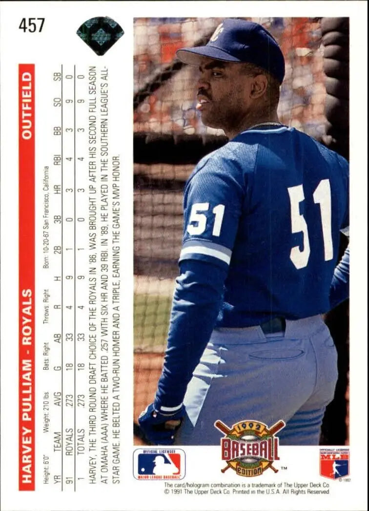 Harvey Pulliam 1992 Upper Deck MLB #457 Baseball Card Kansas City Royals